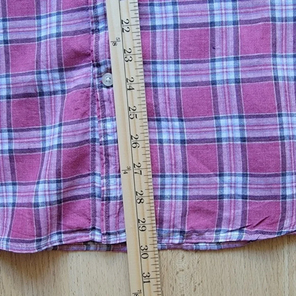 Banana Republic Mens 100% Linen Short Sleeve Plaid Button Down Shirt Pink Size L